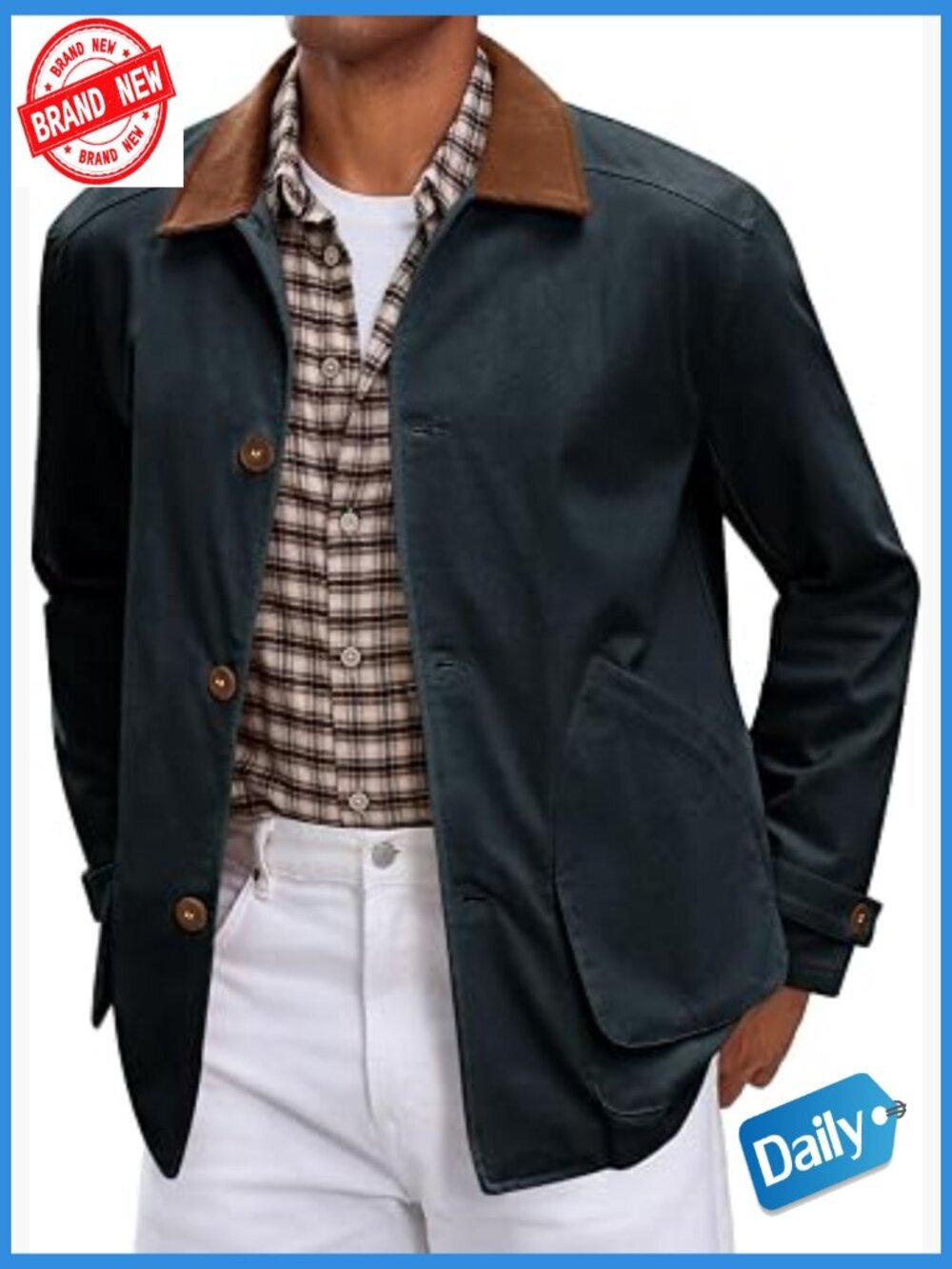 Lightweight Cotton Barn Jacket with Button Down & Pockets